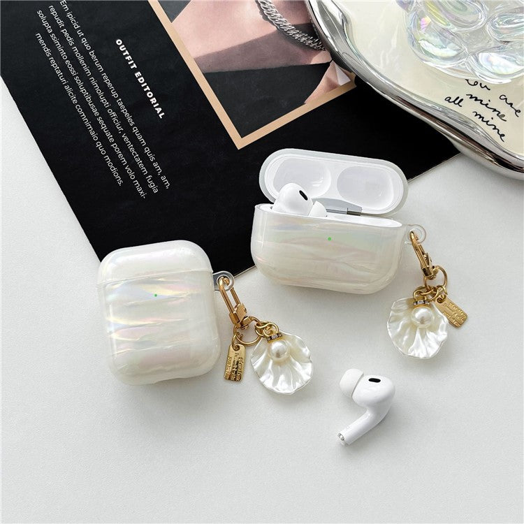 For AirPods Pro 2 Case IMD Soft TPU Protective Cover with Pearl Shell Pendant