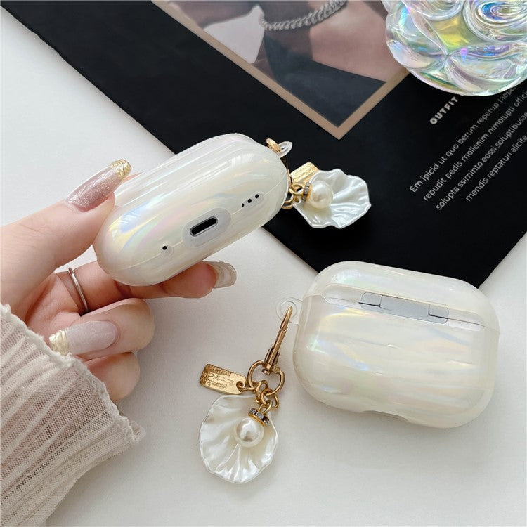 For AirPods Pro 2 Case IMD Soft TPU Protective Cover with Pearl Shell Pendant