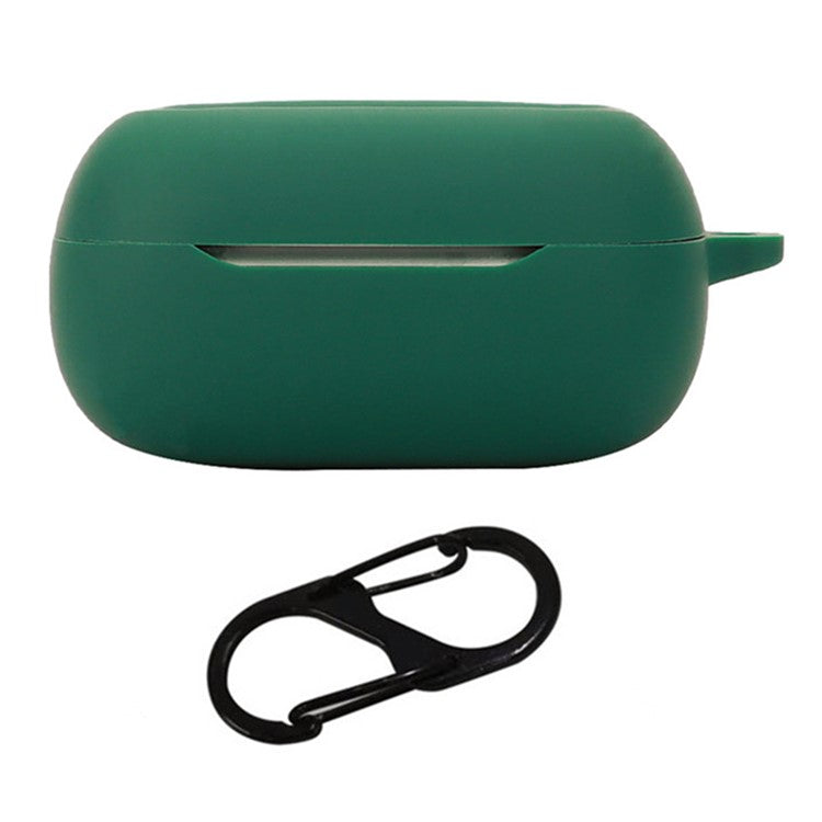 For JBL Live Beam 3 Silicone Case Bluetooth Earphone Protective Cover with Hanging Buckle - Blackish Green