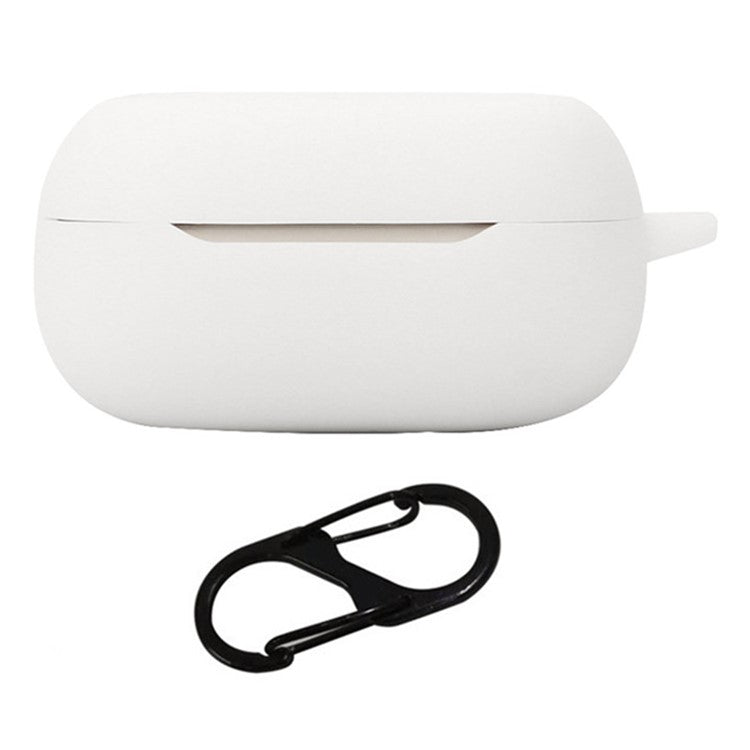 For JBL Live Beam 3 Silicone Case Bluetooth Earphone Protective Cover with Hanging Buckle - White