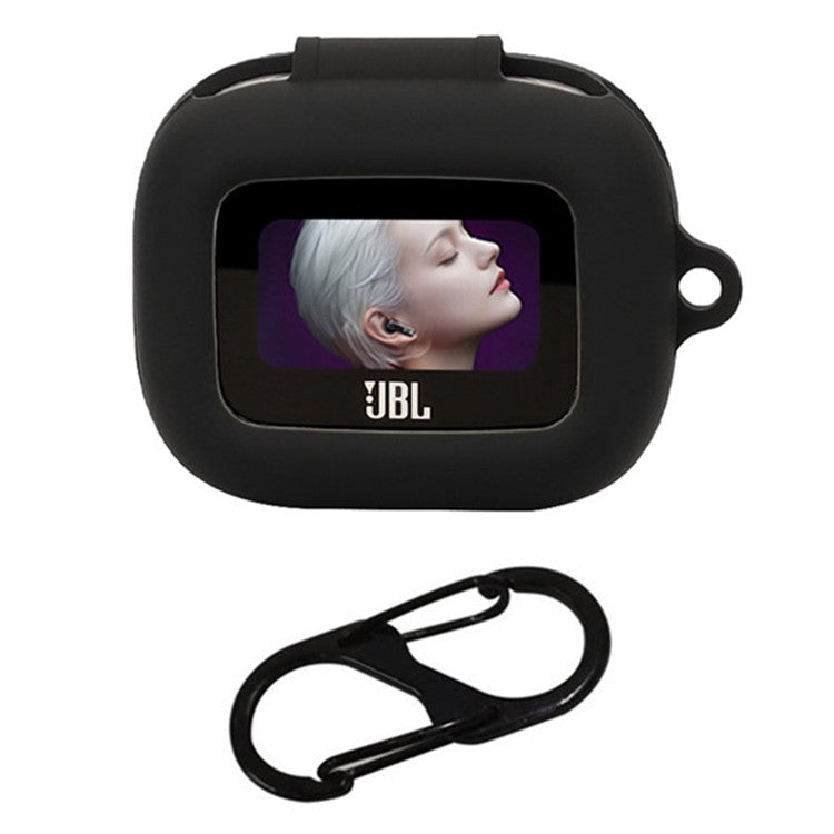 For JBL Live Flex 3 Case Anti-drop Earphone Silicone Cover with Hanging Buckle - Black