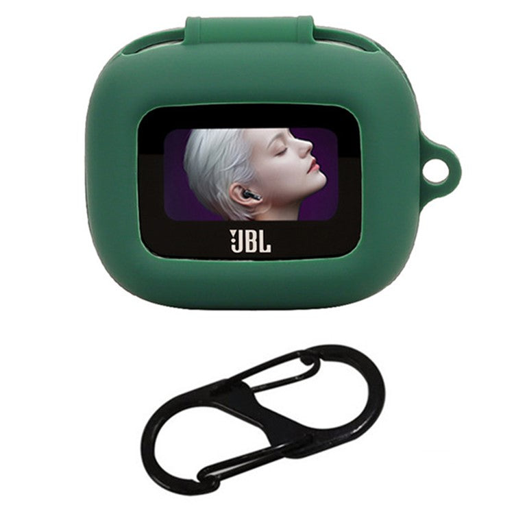 For JBL Live Flex 3 Case Anti-drop Earphone Silicone Cover with Hanging Buckle - Blackish Green