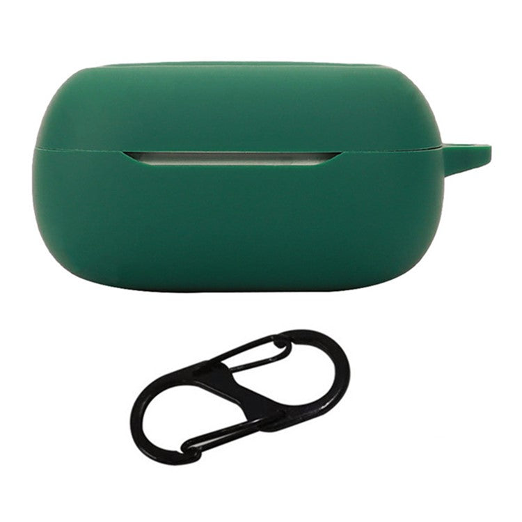 For JBL Live Buds 3 Earbuds Case Silicone Protective Cover with Anti-Lost Buckle - Blackish Green