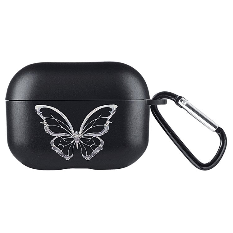 For Apple AirPods Pro Charging Case Cover Pattern Print TWS Earbuds TPU Case - Hollow Butterfly  /  Black