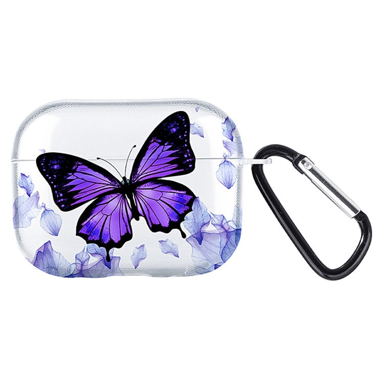 For Apple AirPods Pro Charging Case Cover Pattern Print TWS Earbuds TPU Case - Purple Butterfly  /  Transparent