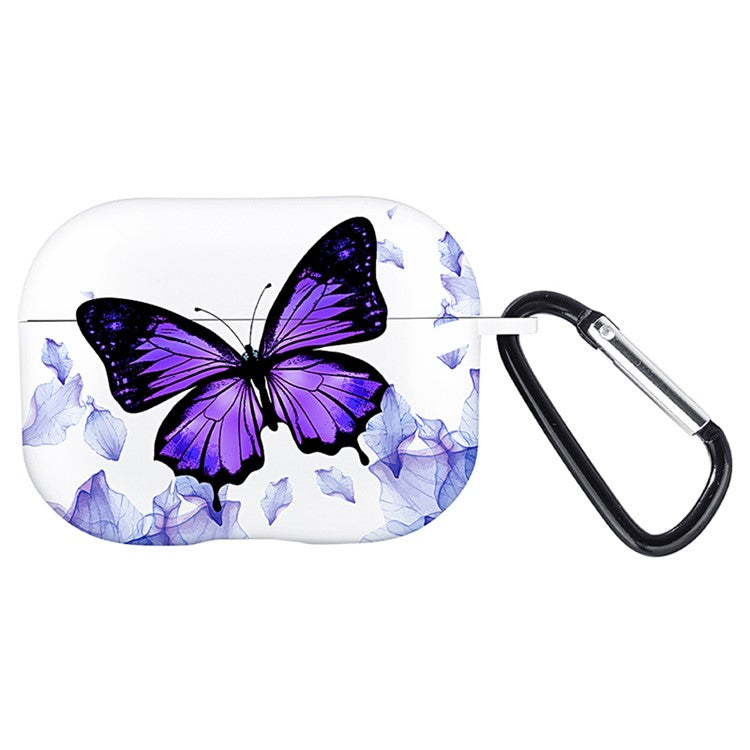 For Apple AirPods Pro Charging Case Cover Pattern Print TWS Earbuds TPU Case - Purple Butterfly  /  White