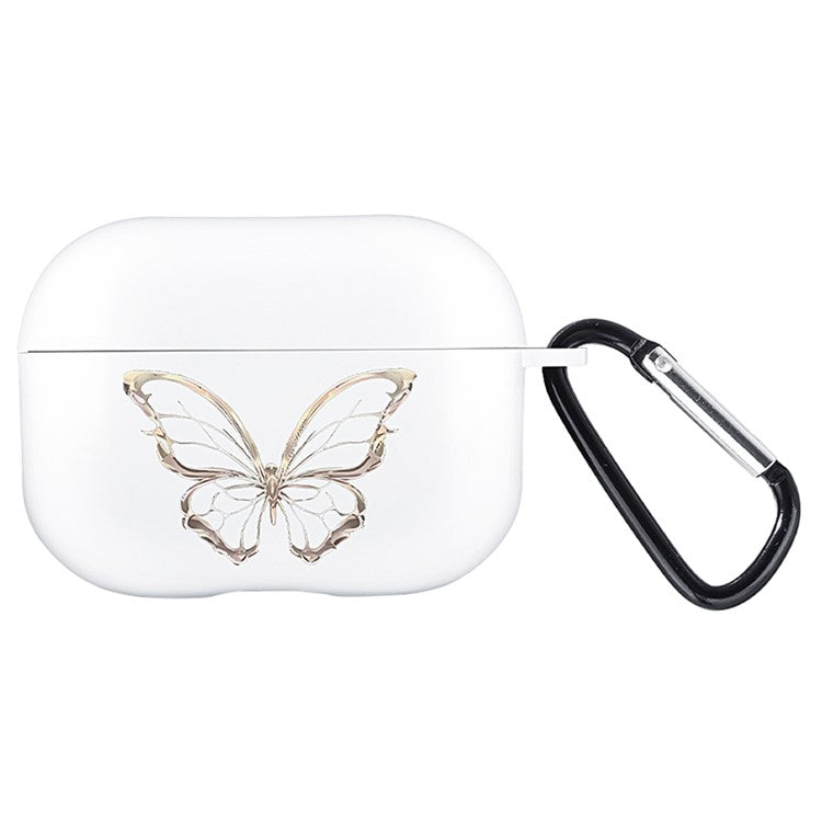 For AirPods Pro 2 TPU Case Pattern Print Bluetooth Headset Charging Case Cover - Hollow Butterfly / White