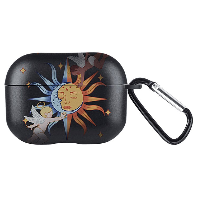 For AirPods Pro 2 TPU Case Pattern Print Bluetooth Headset Charging Case Cover - Sun Angel / Black