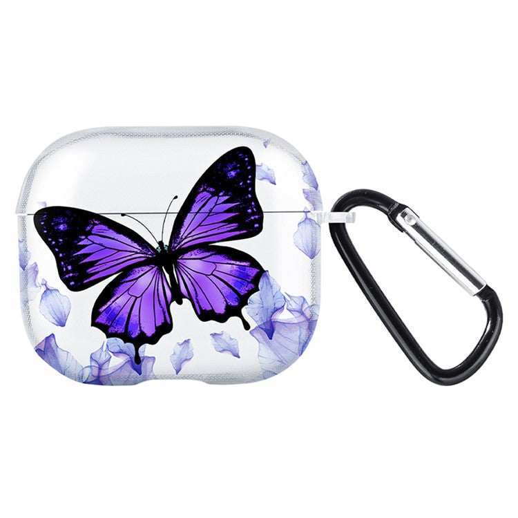 For Apple AirPods 3 Charging Case Cover Bluetooth Earbuds TPU Case Pattern Print - Purple Butterfly / Transparent