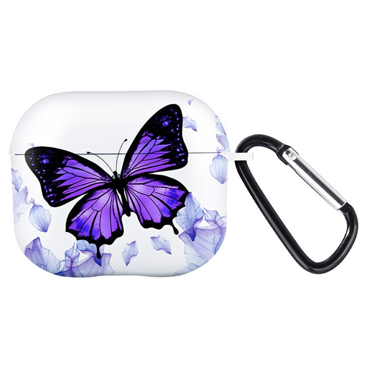 For Apple AirPods 3 Charging Case Cover Bluetooth Earbuds TPU Case Pattern Print - Purple Butterfly / White