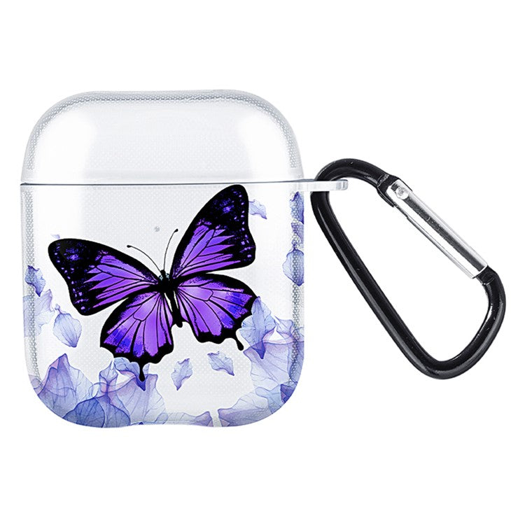 For Apple AirPods with Charging Case (2016) / (2019) / AirPods with Wireless Charging Case (2019) Headset TPU Case - Purple Butterfly / Transparent