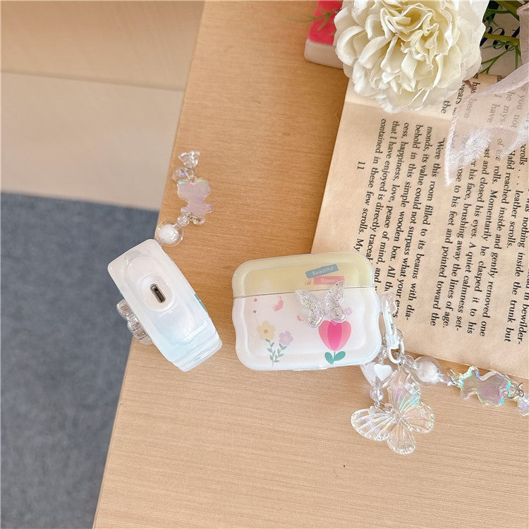 For Apple AirPods Pro 2 / AirPods Pro Bluetooth Earphones Cover Butterfly and Flower TPU Case with Pendant