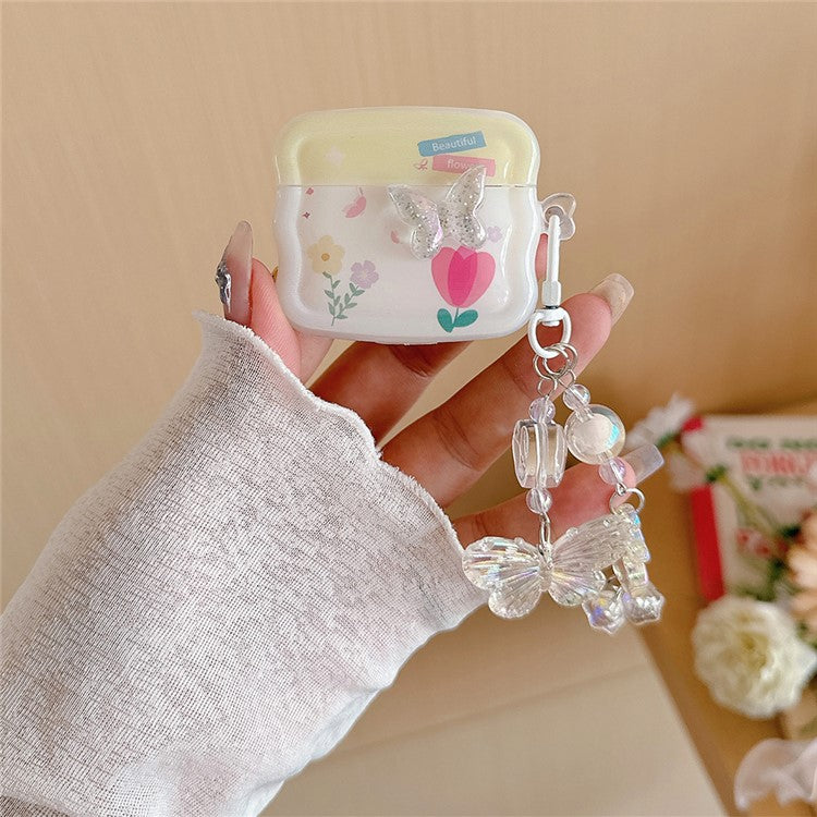 For Apple AirPods 3 Bluetooth Earphones Cover Butterfly and Flower TPU Case with Pendant