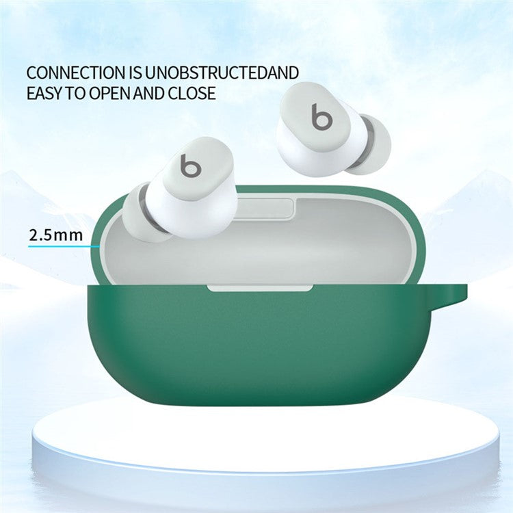 For Beats Solo Buds Silicone Case Anti-Scratch Bluetooth Headphone Cover with Hanging Buckle - Blackish Green