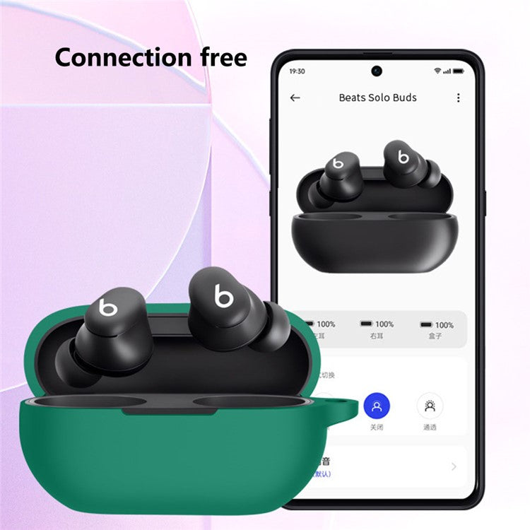 For Beats Solo Buds Silicone Case Anti-Scratch Bluetooth Headphone Cover with Hanging Buckle - Blackish Green