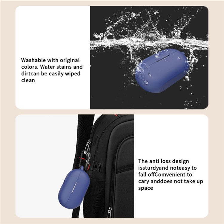 For Beats Solo Buds Silicone Case Anti-scratch Bluetooth Headphone Cover with Hanging Buckle - Dark Blue