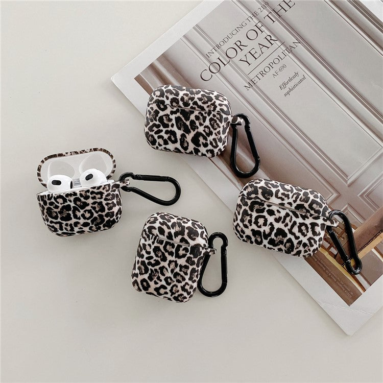 For Apple AirPods 3 Silicone Case with Buckle Leopard Print Pattern TWS Earbuds Charging Case Cover