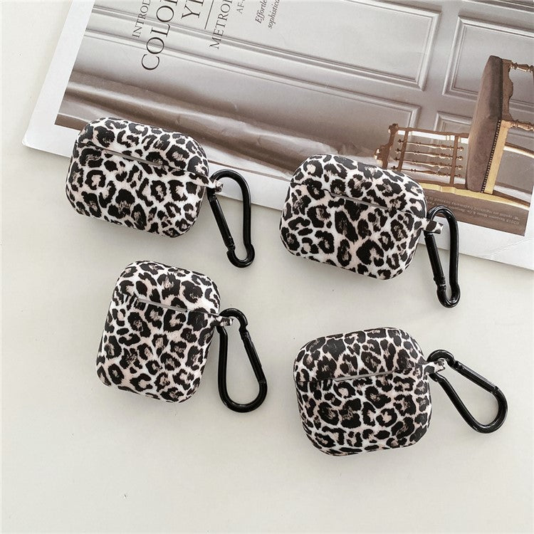 For Apple AirPods 3 Silicone Case with Buckle Leopard Print Pattern TWS Earbuds Charging Case Cover