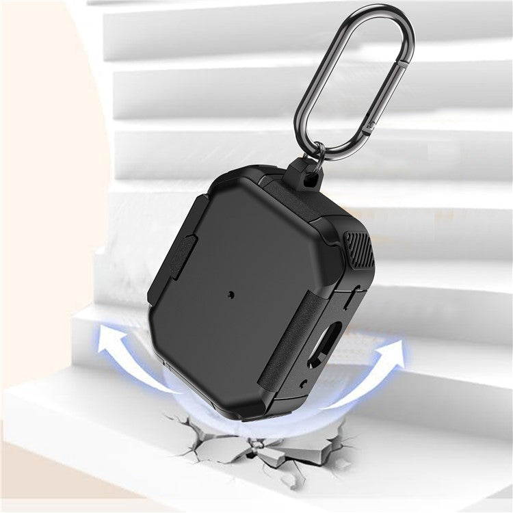 For AirPods Pro 2 Case PC+TPU Flip Stand Bluetooth Earphone Anti-Drop Cover with Carabiner - Black