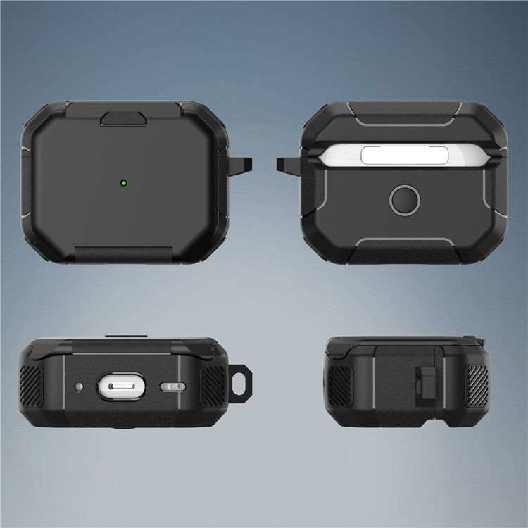 For AirPods Pro 2 Case PC+TPU Flip Stand Bluetooth Earphone Anti-Drop Cover with Carabiner - Black