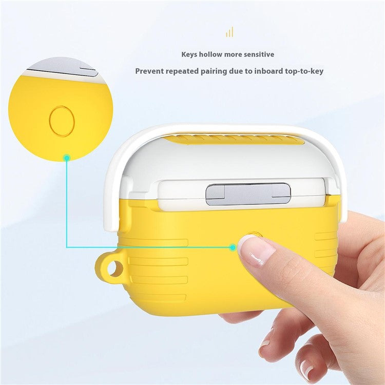 For Apple AirPods 3 Bluetooth Earphones Anti-Drop Silicone Case with Hanging Buckle - Yellow