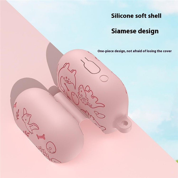 For Samsung Galaxy Buds3 Pro / Buds3 Bluetooth Earphones Cartoon Dinosaur Liquid Silicone Case with Hanging Buckle - Light Pink