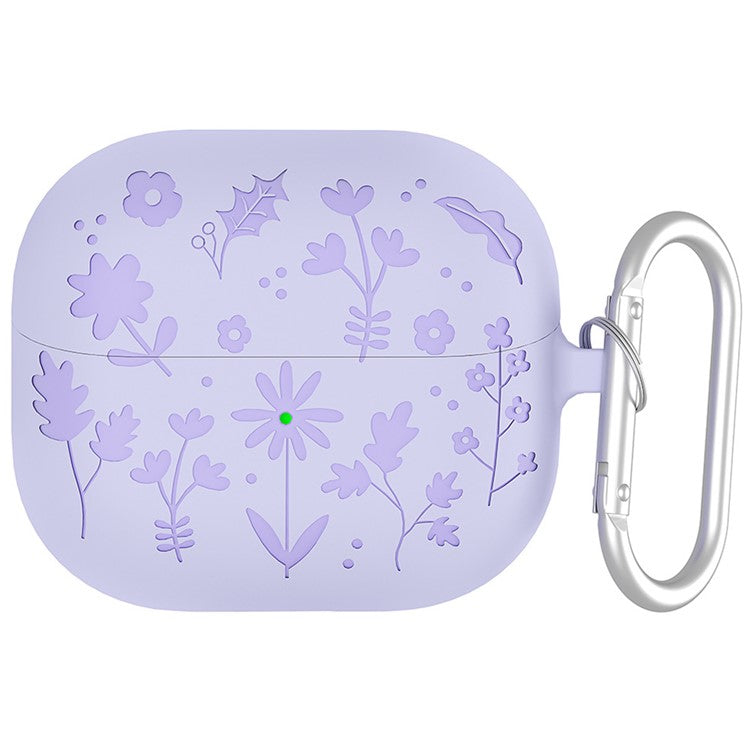 For Samsung Galaxy Buds3 Pro / Buds3 Bluetooth Earphones Flower Pattern Liquid Silicone Case with Hanging Buckle - Light Purple