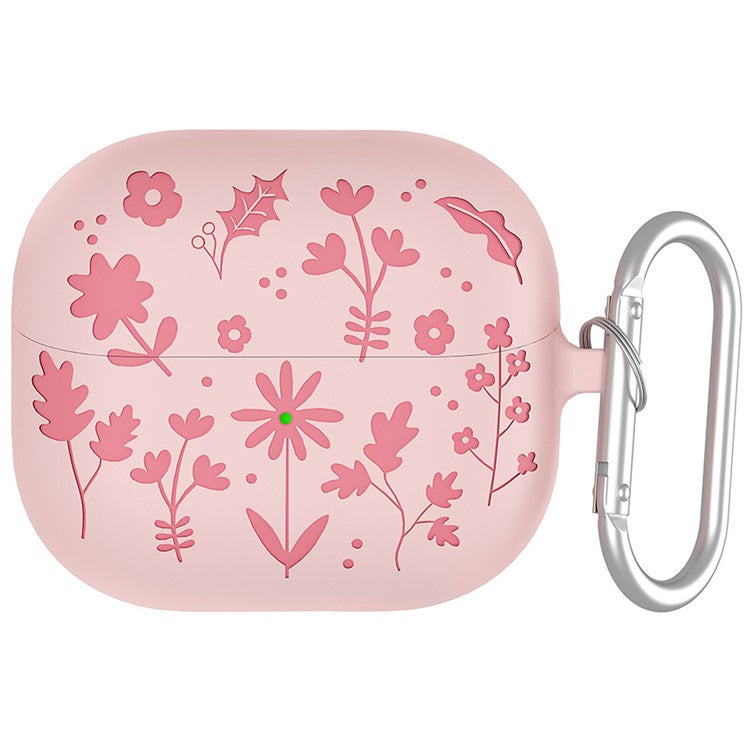 For Samsung Galaxy Buds3 Pro / Buds3 Bluetooth Earphones Flower Pattern Liquid Silicone Case with Hanging Buckle - Light Pink