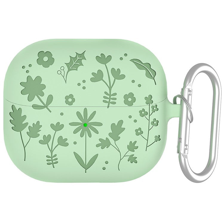 For Samsung Galaxy Buds3 Pro / Buds3 Bluetooth Earphones Flower Pattern Liquid Silicone Case with Hanging Buckle - Matcha Green