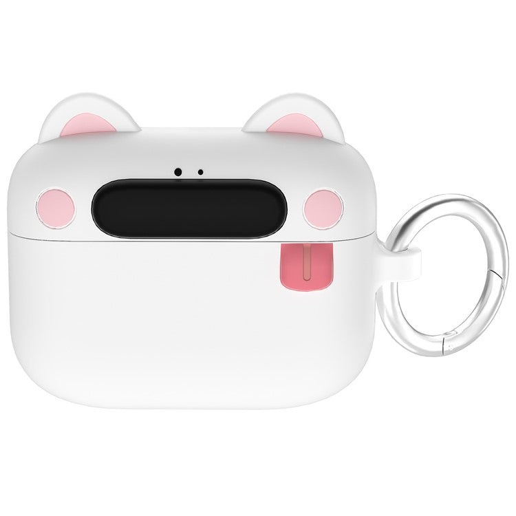 For Apple AirPods Pro 2 / AirPods Pro Bluetooth Earphones Cartoon Animal Liquid Silicone Case with Hanging Buckle - White