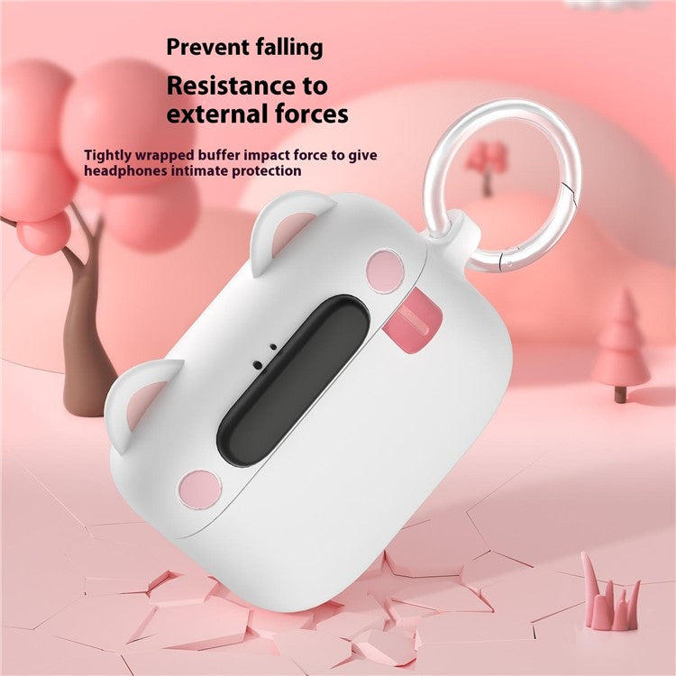 For Apple AirPods Pro 2 / AirPods Pro Bluetooth Earphones Cartoon Animal Liquid Silicone Case with Hanging Buckle - White