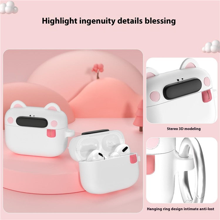 For Apple AirPods Pro 2 / AirPods Pro Bluetooth Earphones Cartoon Animal Liquid Silicone Case with Hanging Buckle - White