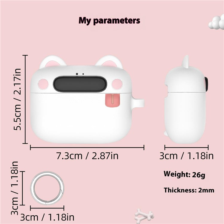 For Apple AirPods Pro 2 / AirPods Pro Bluetooth Earphones Cartoon Animal Liquid Silicone Case with Hanging Buckle - White