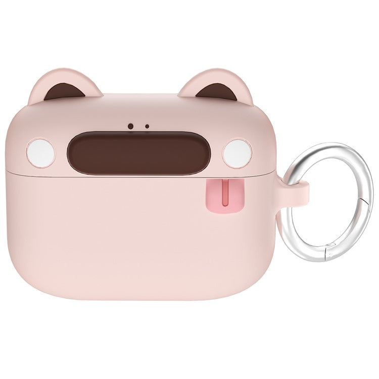 For Apple AirPods Pro 2 / AirPods Pro Bluetooth Earphones Cartoon Animal Liquid Silicone Case with Hanging Buckle - Pink