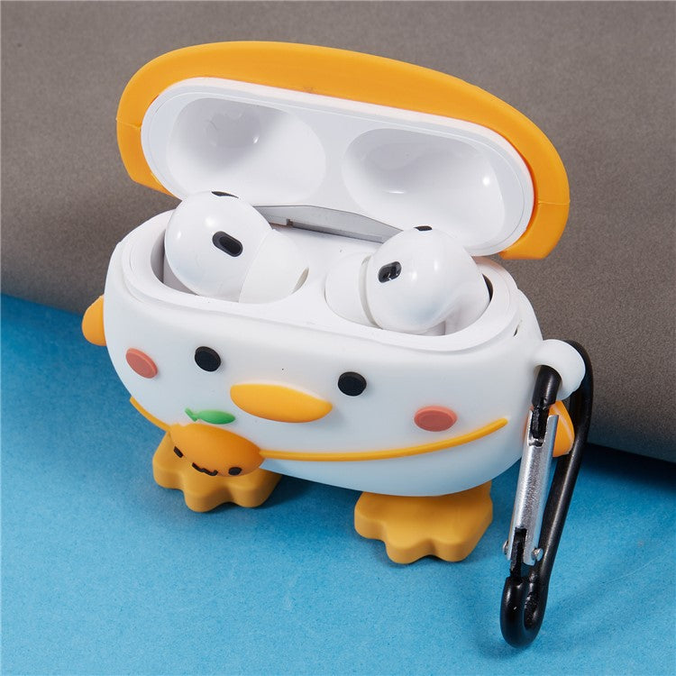 Silicone Cover for Apple AirPods Pro Cartoon Duck Bluetooth Earphones Protective Case with Carabiner - Duck+Hat