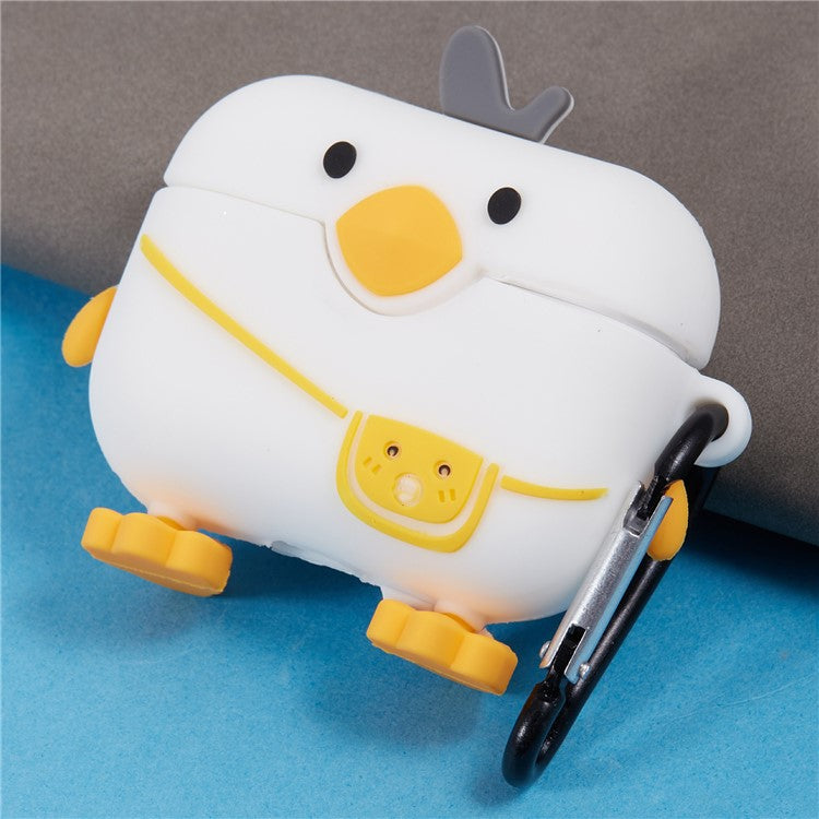 Silicone Cover for Apple AirPods Pro Cartoon Duck Bluetooth Earphones Protective Case with Carabiner - Duck+Bag