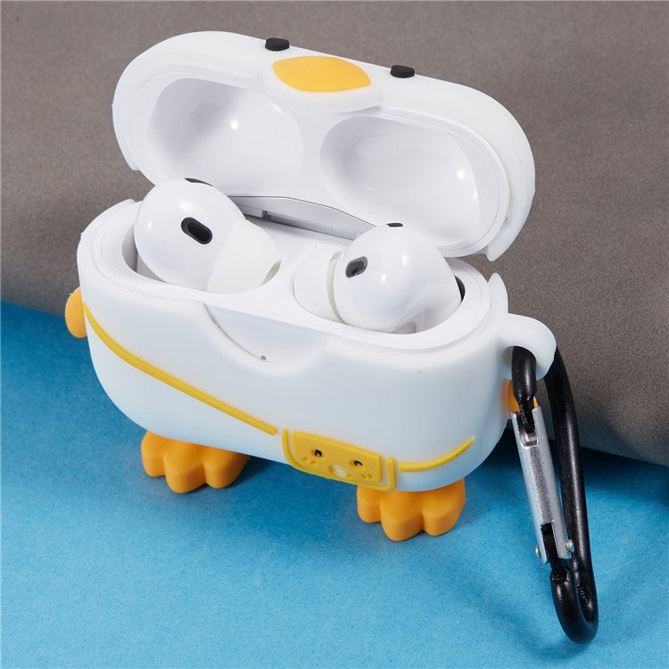 Silicone Cover for Apple AirPods Pro Cartoon Duck Bluetooth Earphones Protective Case with Carabiner - Duck+Bag