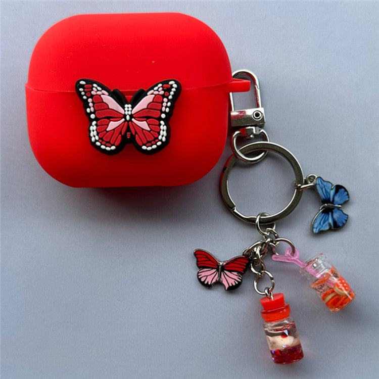 For Samsung Galaxy Buds3 Pro / Buds3 Bluetooth Earphones Cartoon Fruit Silicone Case with Pendant - Red Butterfly