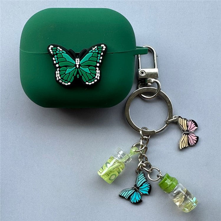 For Samsung Galaxy Buds3 Pro / Buds3 Bluetooth Earphones Cartoon Fruit Silicone Case with Pendant - Green Butterfly