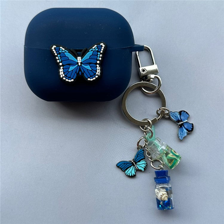 For Samsung Galaxy Buds3 Pro / Buds3 Bluetooth Earphones Cartoon Fruit Silicone Case with Pendant - Dark Blue+Blue Butterfly