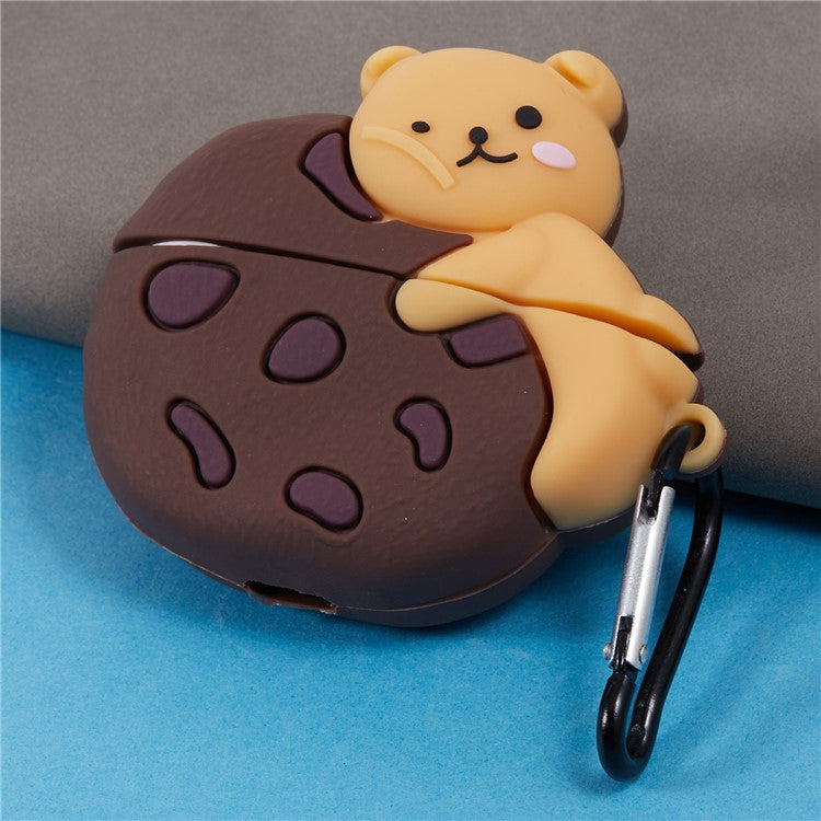 Silicone Cover for Apple AirPods Pro Cookie Bear Bluetooth Earphones Protective Case with Carabiner