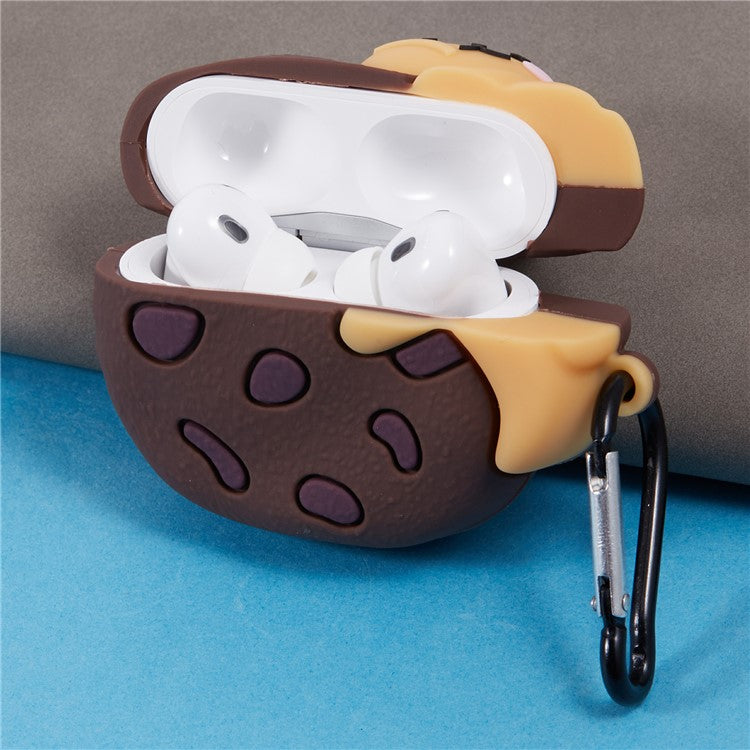 Silicone Cover for Apple AirPods Pro Cookie Bear Bluetooth Earphones Protective Case with Carabiner