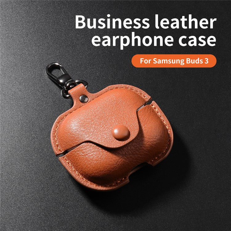 For Samsung Galaxy Buds3 Protective Case Leather+PC Earphone Cover - Black