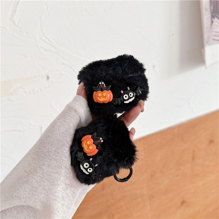 For Apple AirPods with Wireless Charging Case (2019) / AirPods with Charging Case (2019) / (2016) Case Halloween Pumpkin Bat Fluffy TPU Cover