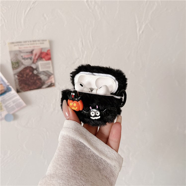 For Apple AirPods Pro 2 / AirPods Pro Case Halloween Pumpkin Bat Fluffy TPU Cover with Ring Buckle