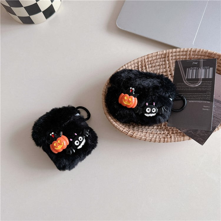 For Apple AirPods Pro 2 / AirPods Pro Case Halloween Pumpkin Bat Fluffy TPU Cover with Ring Buckle