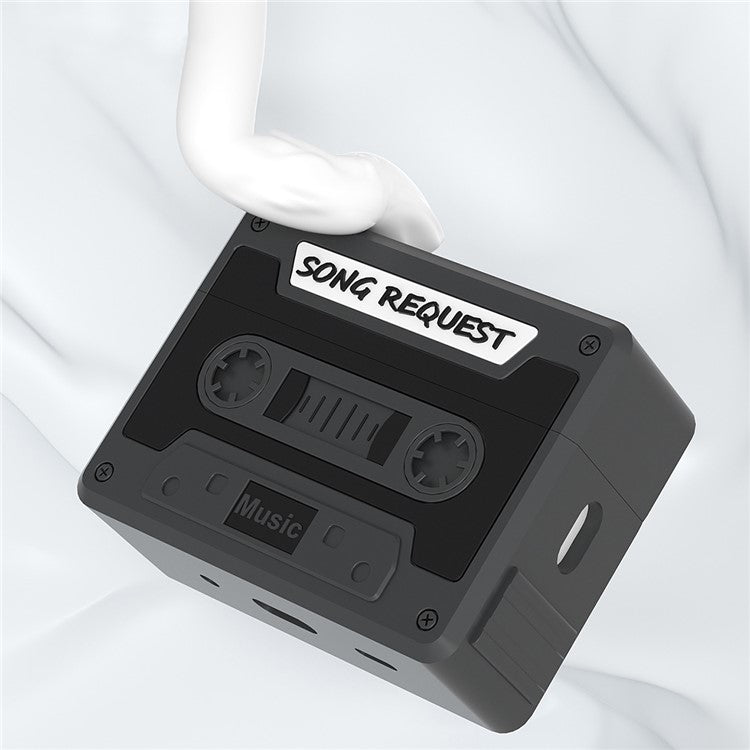 For Apple AirPods 3 Case Cassette Tape Design Portable Liquid Silicone Earbuds Cover with Strap - Black