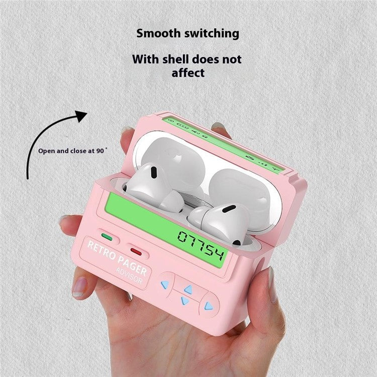 For Apple AirPods Pro 2 / AirPods Pro Case Retro Pager Design Silicone Earbuds Protective Cover - Light Pink