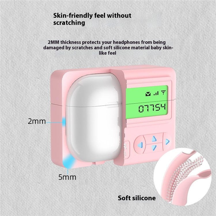 For Apple AirPods Pro 2 / AirPods Pro Case Retro Pager Design Silicone Earbuds Protective Cover - Light Pink