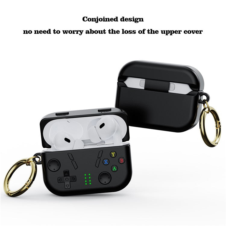 For AirPods Pro 2 Case 3D Gaming Design Silicone Earbuds Cover with Carabiner - Black